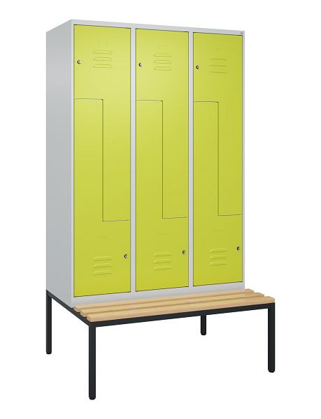 C+P Z-Spind Classic PLUS, mit untergebauter Sitzbank, 6 Abteile, 2120x1200x815mm, 7035/0024, Zylinderschlösser, Buche-Sitzleisten, 0800537-326 S10025