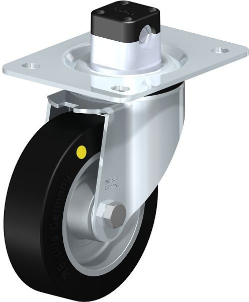 Blickle LK-ALEV 125K-3-CS11-EL Stahlblech-Lenkrolle, schwere Ausführung, mit Anschraubplatte & Zentralfeststeller, Elastik-Vollgummi, Schwarz, 852000