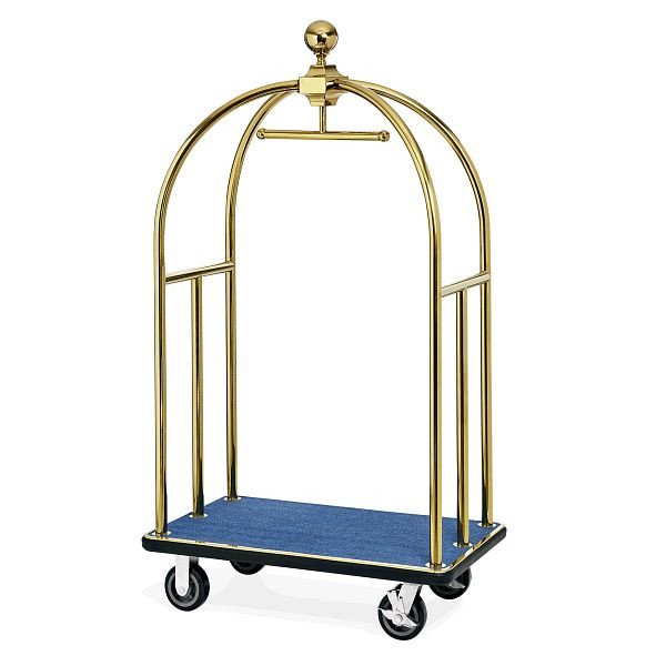 WAS Gepäckwagen, 106 x 63 x 185 cm, goldfarben, blauer Teppich, Edelstahl, 2242001