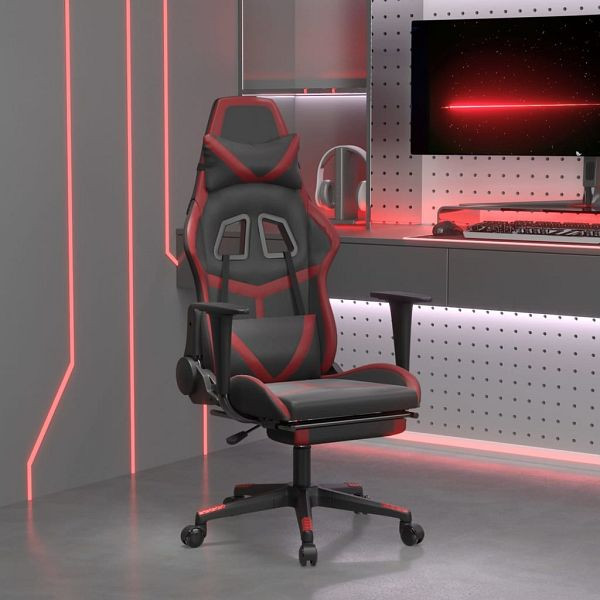 vidaXL Gaming-Stuhl mit Fußstütze Schwarz und Weinrot Kunstleder, 3143683