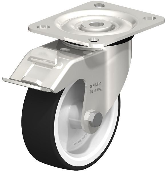 Blickle LX-POTH 100G-FI Edelstahl-Lenkrolle, mittelschwere Ausführung, mit Anschraubplatte & Feststeller, Thermoplastisches Polyurethan, Grau, 748087