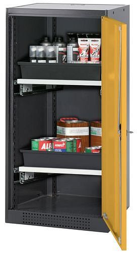 asecos Chemikalienschrank Systema-T CS-52R, Korpus anthrazit, Flügeltüren gelb, 2 Tablarauszüge, 208628