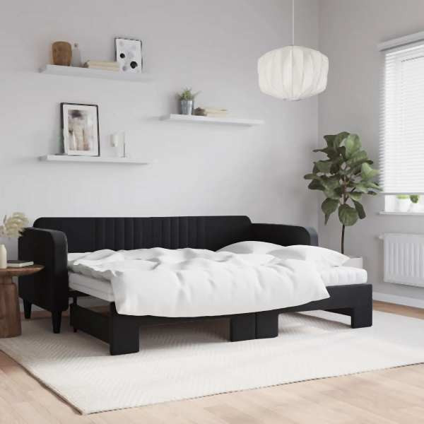 vidaXL Tagesbett Ausziehbar mit Matratzen Schwarz 80x200 cm Samt, 3197084