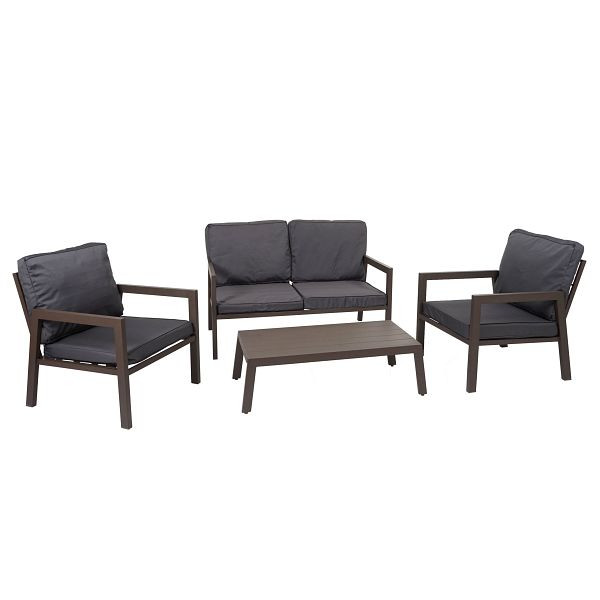 Mendler Garnitur HWC-L64, Gartenlounge Gartengarnitur Lounge-Set Sitzgruppe Sofa, Metall, Polster grau, 117287+117288+117289
