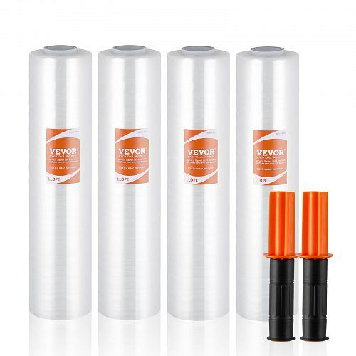 VEVOR Stretchfolie, 381 mm x 305 m, 4er-Set, 60 Gauge Industriestärke, transparent, strapazierfähig mit Griffen zum Verpacken, LSM15INCH100J0D51V0