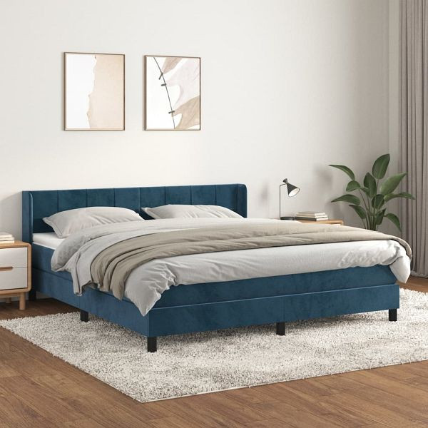 vidaXL Boxspringbett mit Matratze Dunkelblau 180x200 cm Samt, 3130977