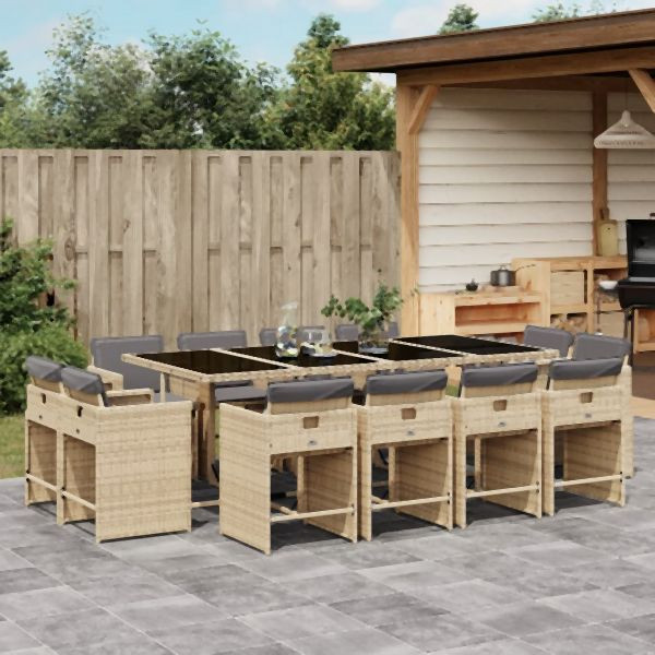 vidaXL 13-tlg. Garten-Essgruppe mit Kissen Beigemischung Poly Rattan, 3211224
