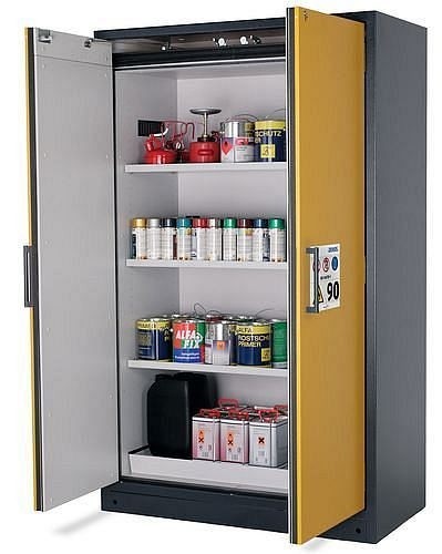 asecos Gefahrstoffschrank Select FM W-123, Breite 1200 mm, 3 Einlegeböden, Türen gelb, 238933