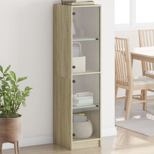 vidaXL Highboard mit Glastüren Sonoma-Eiche 35x37x142 cm, 836436