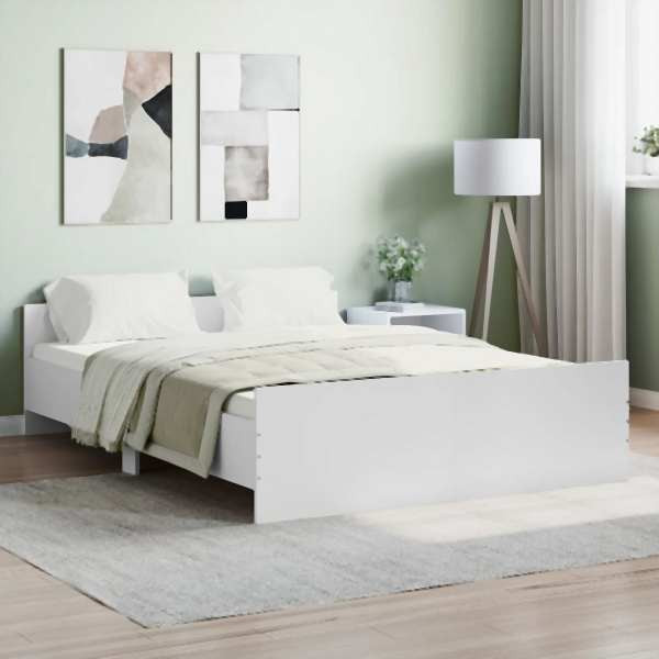 vidaXL Bettgestell mit Kopf- und Fußteil Weiß 140x190 cm, 3203782