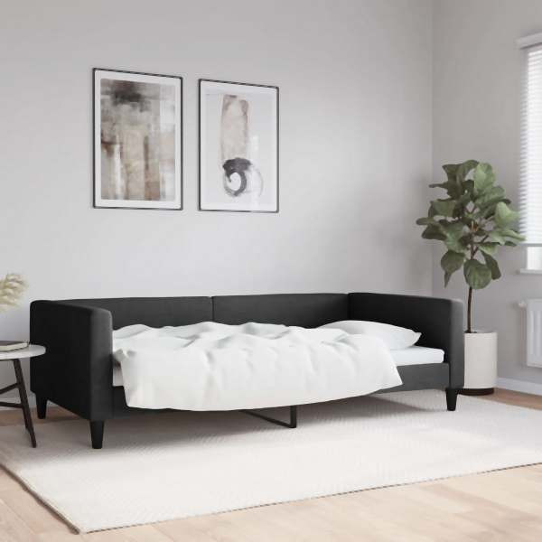 vidaXL Tagesbett Schwarz 100x200 cm Stoff, Massivholz, 353990