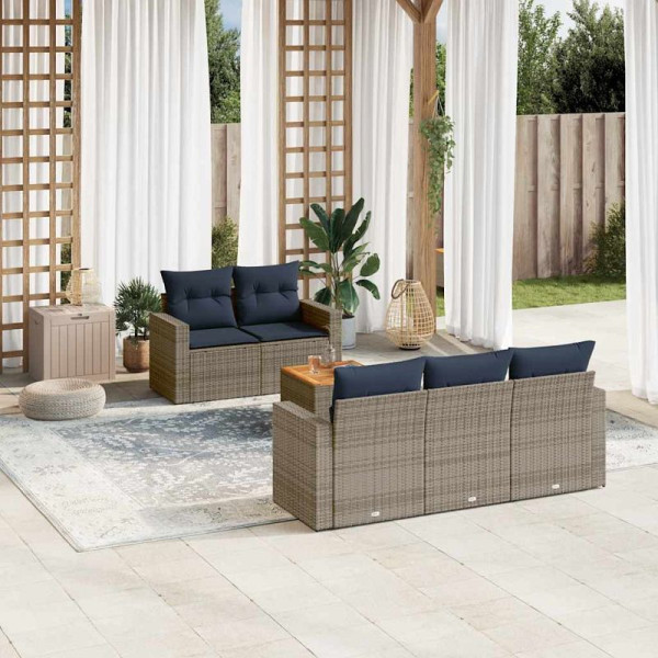 vidaXL 6-teilige Garten-Sofagarnitur mit Kissen Grau Poly Rattan, 3256341