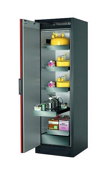asecos Sicherheitsschrank Q-CLASSIC-90, Q90.195.060 in verkehrsrot RAL 3020 mit 4x Auszugswanne Standard (Edelstahl), 30072-046-30097