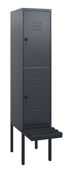 C+P Doppelstöckiger Spind Classic PLUS, 1950x400x815mm, 7016/7016, Drehriegel, mit Untergestell und schwebender Sitzfläche, 0803405-12 S10072