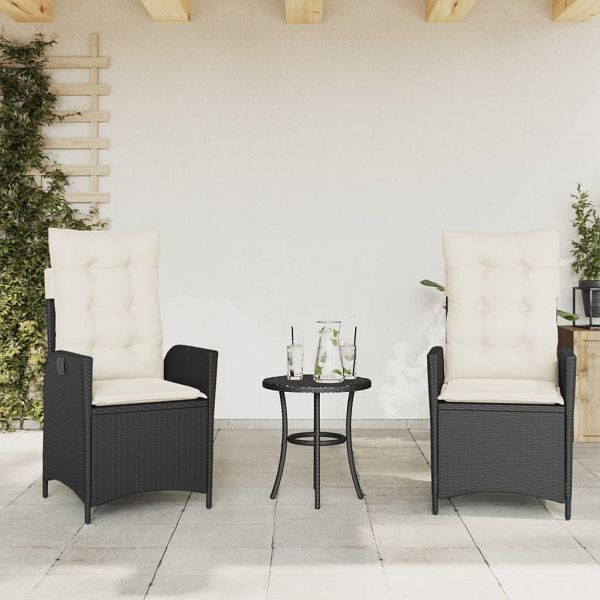 vidaXL Gartensessel mit Kissen 2 Stück Verstellbar Schwarz Poly Rattan, 365264