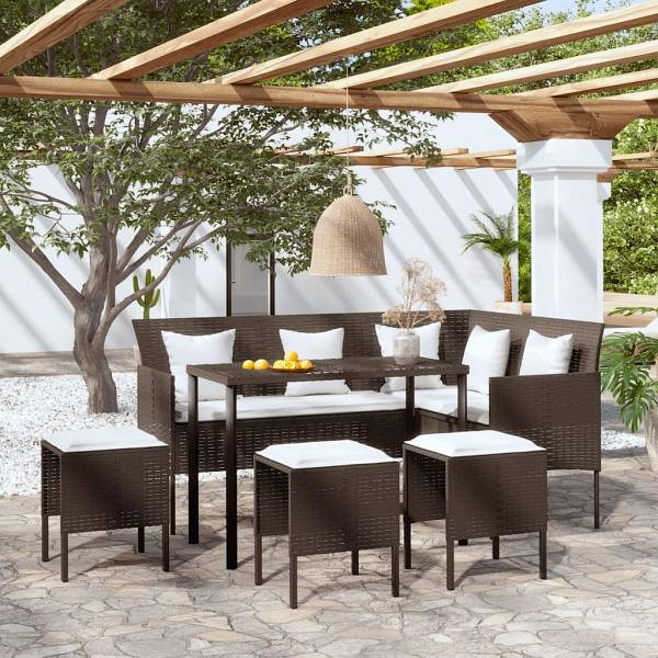 vidaXL 5-tlg. Sofagarnitur in L-Form mit Kissen Poly Rattan Braun, 318580