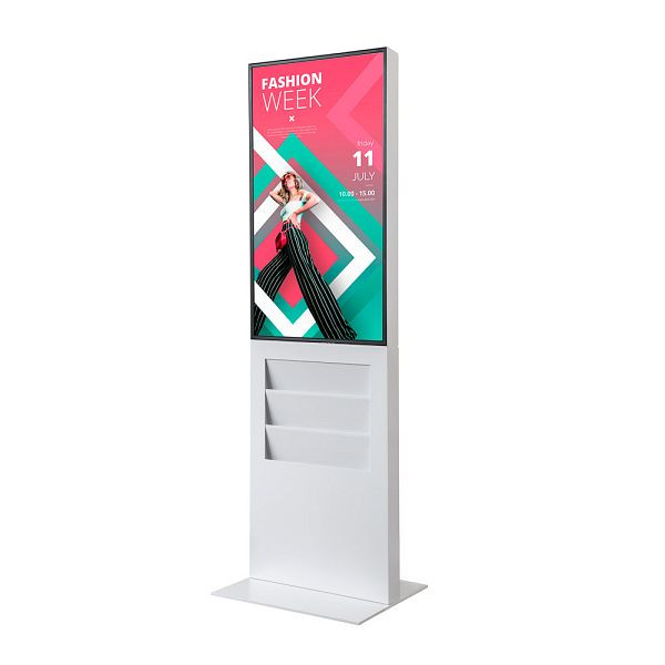 Showdown Displays Smart Line Digitale Infostele Regal 6 x A4 mit 43" Samsung-Bildschirm Weiß, DITTOTEMR43C9003ESF