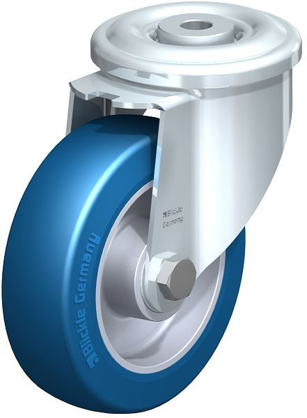 Blickle LKR-ALBS 125K Stahlblech-Lenkrolle, schwere Ausführung, mit Rückenloch, Blickle Besthane® Soft, Blau, 742760