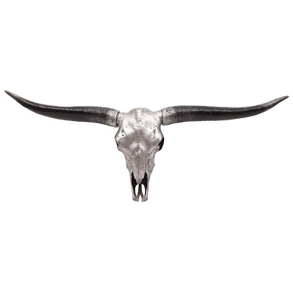 Mendler Deko Schädel 132cm HWC-A14, Polyresin Stier Bulle Longhorn Kopf Trophäe, In-/Outdoor, silberfarben, 73414