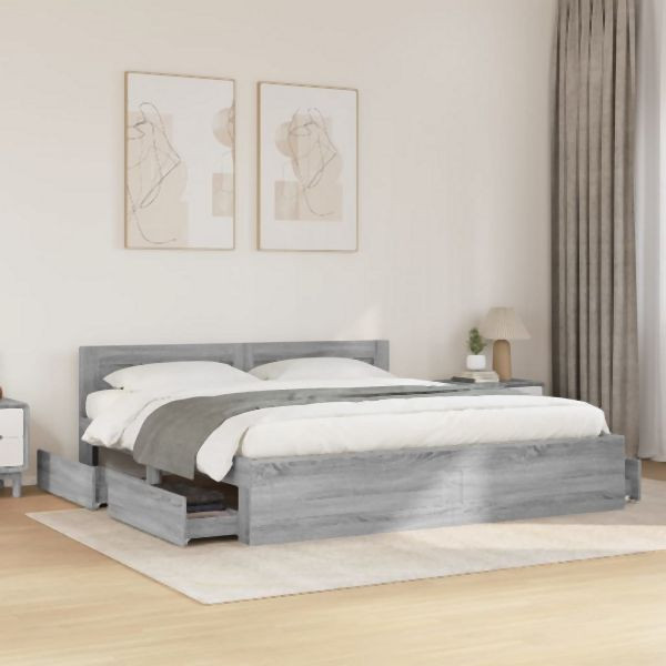vidaXL Bettgestell mit Kopfteil Grau Sonoma 200x200cm Holzwerkstoff, 3295539