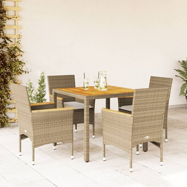 vidaXL 5-teilig Garten-Essgruppe mit Kissen Beige Poly Rattan Akazie, 3278640