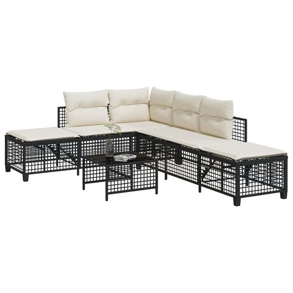vidaXL 3-tlg. Garten-Ecksofa-Set mit Kissen Schwarz Poly Rattan, UV-beständig, 365443