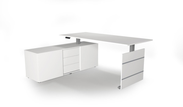 Kerkmann Komplettarbeitsplatz Move 3 tube elektrisch höhenverstellbar, B x 1800 x T 800 x H 740 mm, Ausführung links, Weiß, 102360.1