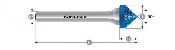 Karnasch Hartmetall-Frässtift Blue-Tec beschichtet KSK/ HP-3 d1= 20,0 / l2= 12 / d2= 6 / l1= 60mm, VE: 2 Stück, 115111040