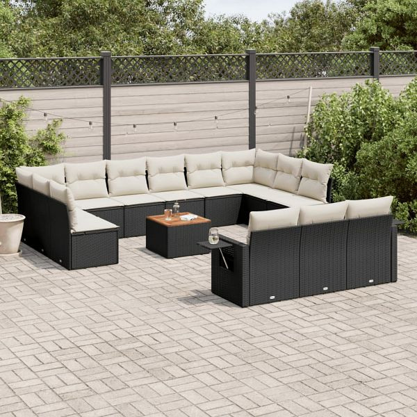 vidaXL 14-teilig Garten-Sofagarnitur mit Kissen Schwarz Poly Rattan, 3224803