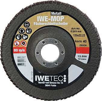 Iwetec Fächerschleifscheibe MOP, ø 125 mm / K 40 / flach, VE: 10 Stück, 626153