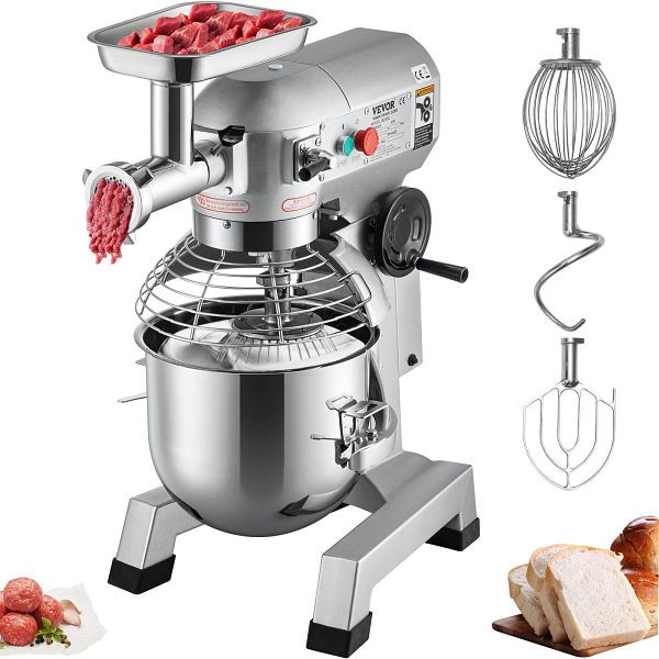 VEVOR Küchenmaschine, 1100 W Knetmaschine 20 L Edelstahl Küchenmaschine 120 kg/h Fleischwolf, 20 l Schüssel, 3 Geschwindigkeiten, DGNJBJOCB20BJ791SV2