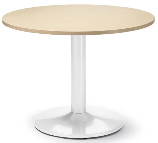 Deskin Besprechungs- und Konferenztisch MODUL, Platte Dekor Ahorn, Gestell Weiß RAL 9016, Durchmesser 1000 mm, Höhe 735 mm, 295367