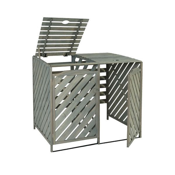 Mendler XL 2er-/4er-Mülltonnenverkleidung HWC-J44, Mülltonnenbox, erweiterbar 112x63x96 Holz, grau, 80543+80547