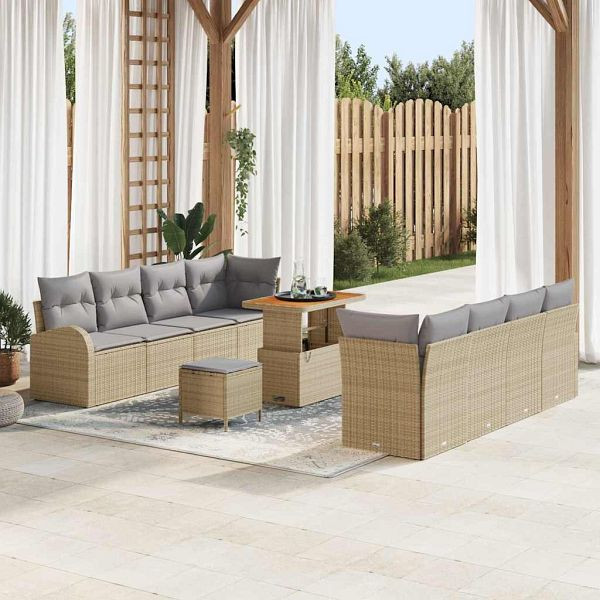 vidaXL Garten-Sofa-Set 11-teilig Beige und Hellgrau 90 x 55 x 71 cm, 3364322