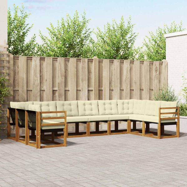 vidaXL Outdoor-Sofagarnitur mit Kissen 10-teilig Natur und Creme, 3369085