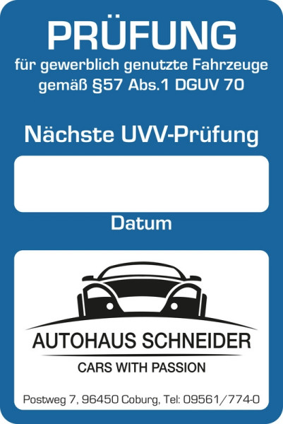 Eichner Kundendienstaufkleber "nächste UVV-Prüfung " 40 x 60 mm, Menge + Design nach Kundenwunsch, 9220-00076