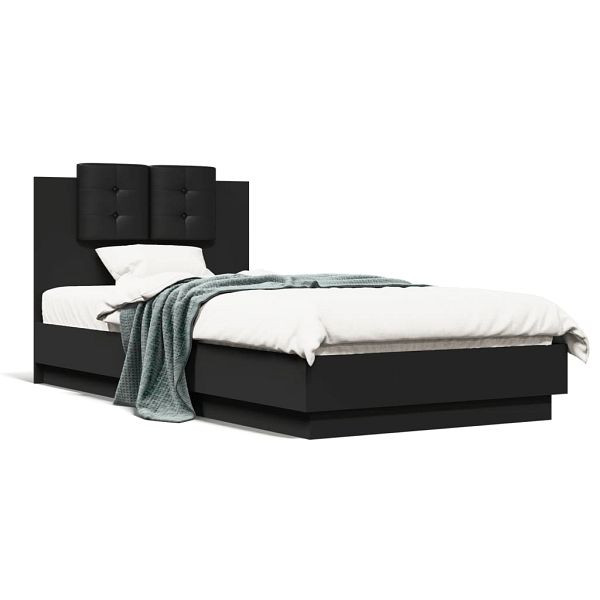 vidaXL Bettgestell mit Kopfteil und LED-Leuchten Schwarz 75x190 cm, 3210067