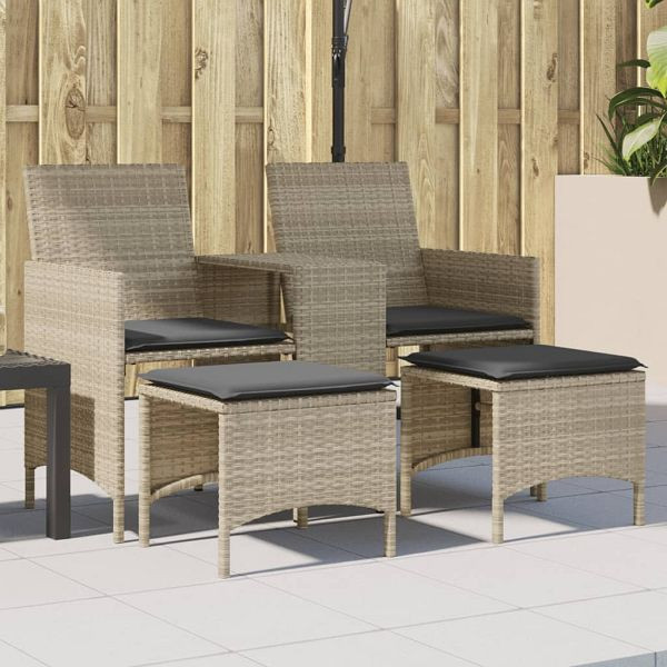 vidaXL Gartensofa 2-Sitzer mit Tisch und Hockern Hellgrau Poly Rattan, 4003895