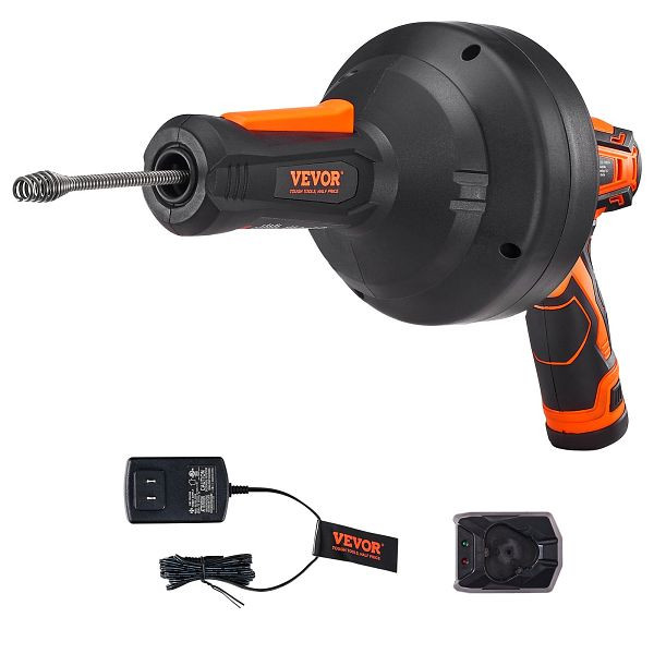 VEVOR 12 V elektrischer Rohrreiniger, kabellose Sanitärschlange, automatische Stromversorgung, 8 m Durchmesser 7 mm Abflussentsperrer, D25FT14IN20AHOGLOV2