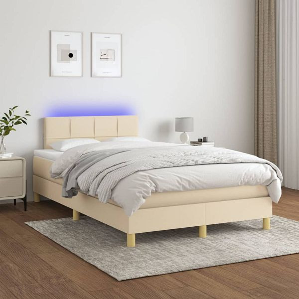 vidaXL Boxspringbett mit Matratze & LED Creme 120x200 cm Stoff, 3133706