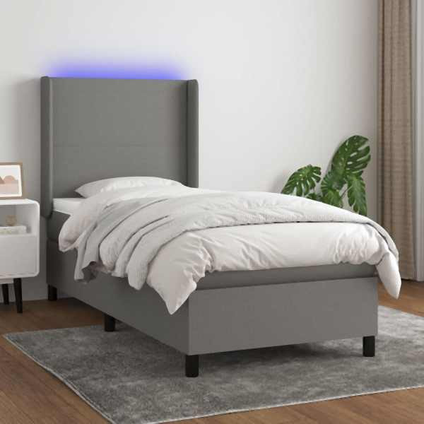 vidaXL Boxspringbett mit Matratze & LED Dunkelgrau 80x200 cm Stoff, 3138110