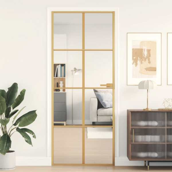 vidaXL Innentür Schlank Golden 83x201,5 cm Hartglas und Aluminium, 155141