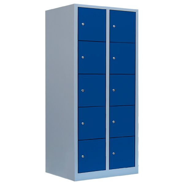 Lüllmann XL Schließfachschrank, 2 Abteile, 10 Fächer, 1900 x 800 x 450 mm, lichtgrau/enzianblau, 523921