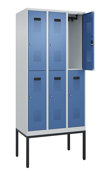 C+P Doppelstock-Spind Evolo PLUS, Gestell, 6 Fächer, 2120x900x500mm, 7035/5023, Zylinderschloss, 0493307-30 S10035