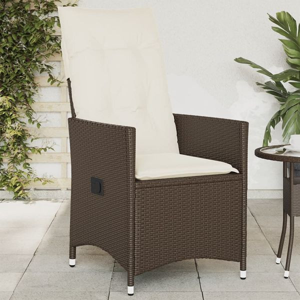 vidaXL Gartensessel Verstellbar mit Kissen Braun Poly Rattan, 365639
