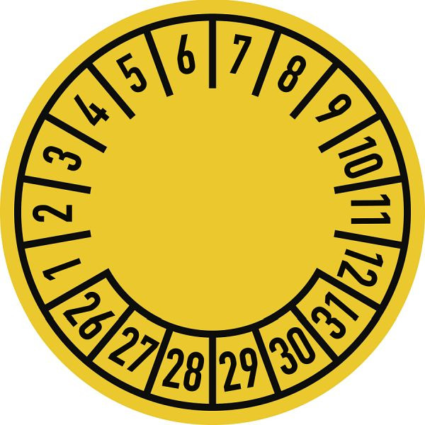 Moedel Prüfplakette Standard 2026 - 2031, Folie, Ø 30 mm, VE: 10 Stück/Bogen, 107104