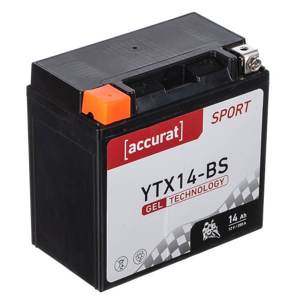 Accurat Sport GEL YTX14-BS Motorradbatterie 14Ah 12V 200A YTX14-4, MBG-YTX14