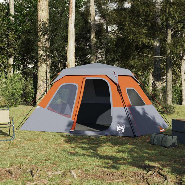 vidaXL Familienzelt 6 Personen Grau Orange Quick Release Wasserdicht, 94297