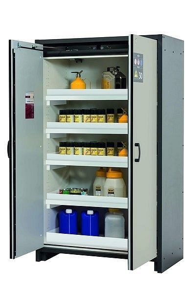 asecos Sicherheitsschrank Q-CLASSIC-30, Q30.195.116 in lichtgrau RAL 7035 mit 4x Wannenboden Standard (Polypropylen), 31003-061-30014
