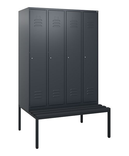 C+P Umkleidespind Classic PLUS, mit untergebauter Sitzbank, 4 Abteile, 1950x1200x815mm, 7016/7016, Zylinderschlösser, 0800505-40 S10057